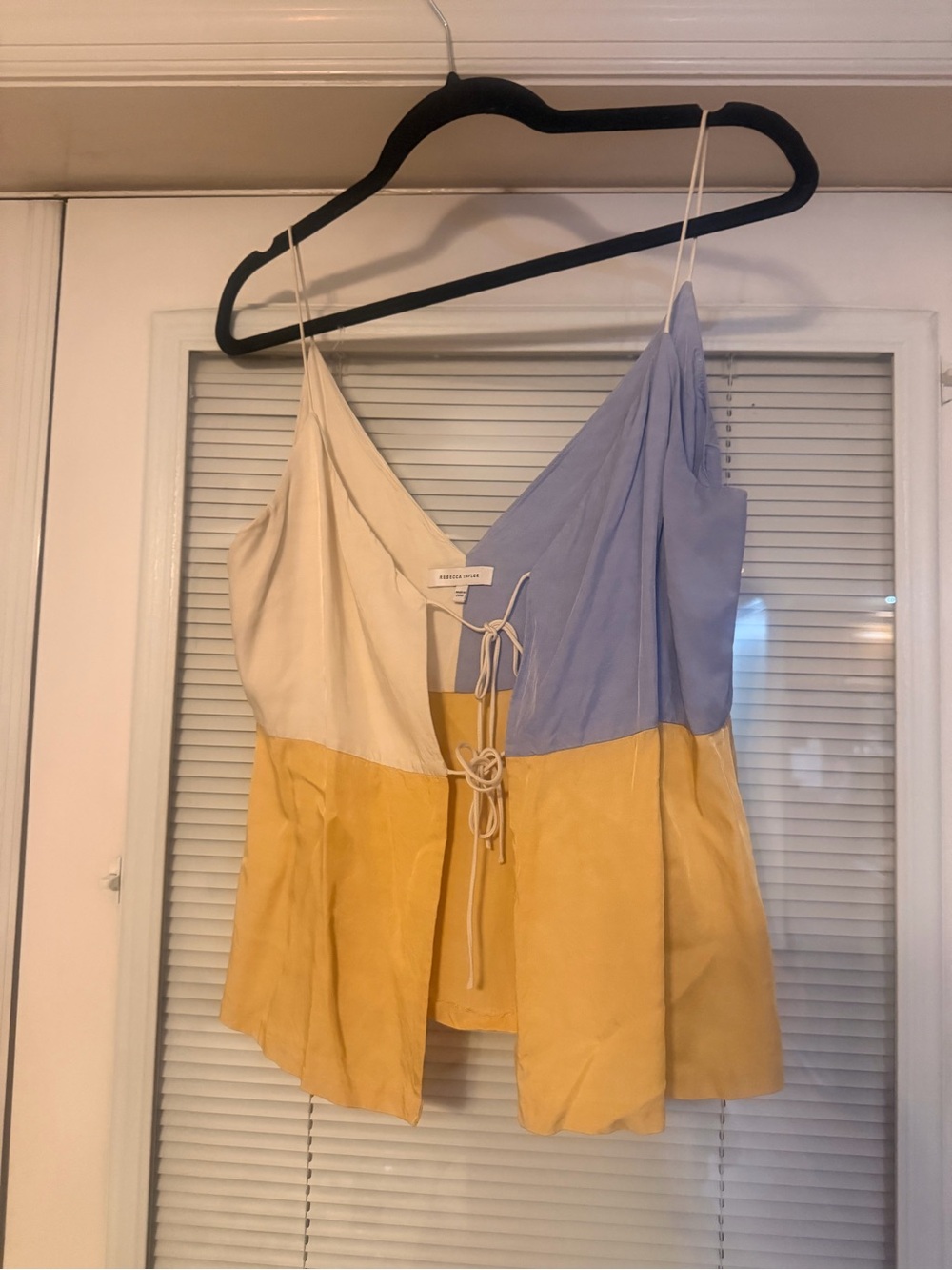 Rebecca Taylor Colorblock Spaghetti Strap Tank Top - Cream, Lavender & Yellow